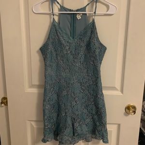 muted turquoise lace romper